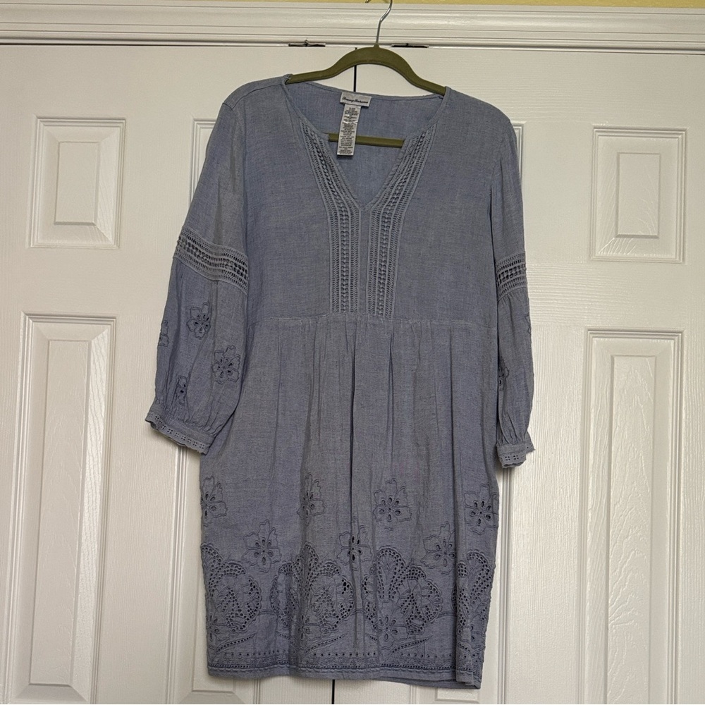 Tommy Bahama St. Lucia Split Neck Linen-blend Dress In Blue